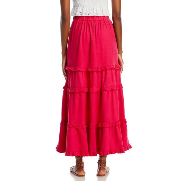 CUPIO WOMENS SIZE MEDIUM RUFFLE TIERED LINED MAXI SKIRT BRIGHT ROSE PINK NEW - Picture 2 of 11